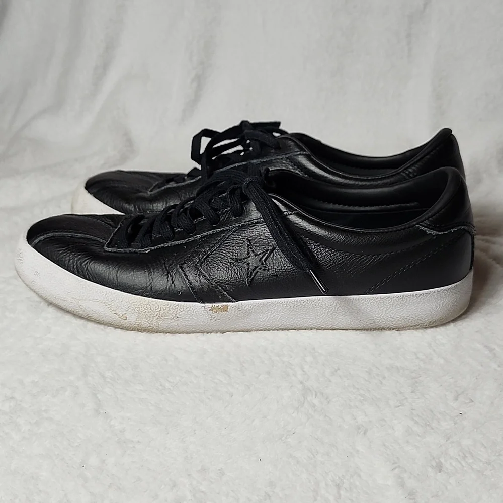 Converse Black Leather Low Top Sneakers Men 9 Women 10.5 Unisex - Picture 5 of 8